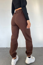 Unisex Kahverengi Kalın 3 İplik Basic Jogger Örme Eşofman Altı - Kahverengi - 4