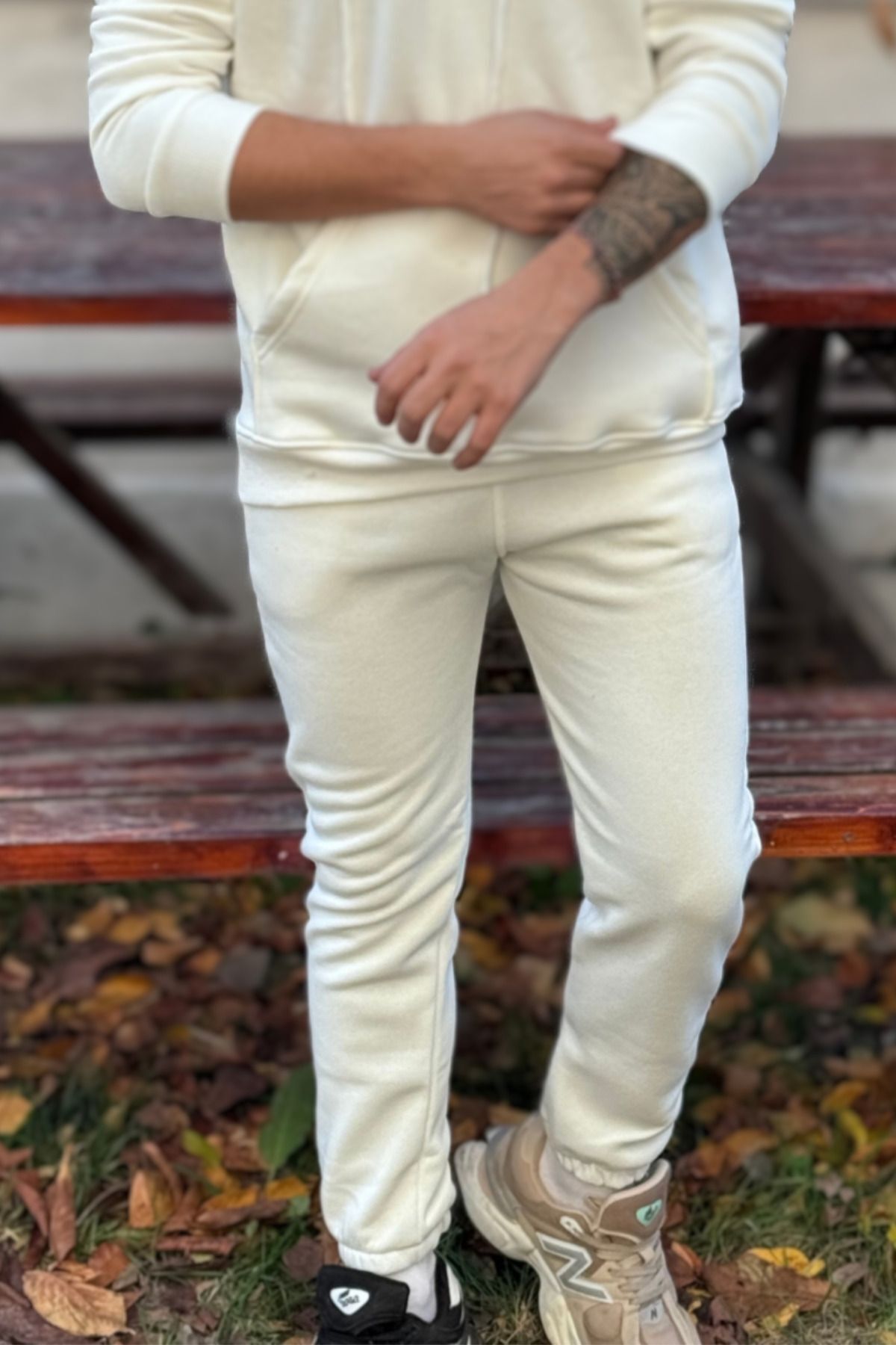 Erkek Beli Lastikli Cepli 3 İ̇plik Eşofman Altı Jogger - Beyaz - 2