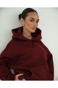 Basic Baskısız Düz Okul Sweatshirt - Bordo - 1