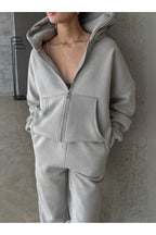 Kadin 3 İ̇pli̇k Oversi̇ze Fermuarli Sweatshi̇rt Hirka - Gri Melanj - 1
