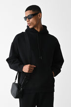Erkek Kapşonlu Kanguru Cep Kışlık Sweatshirt - Siyah - 1