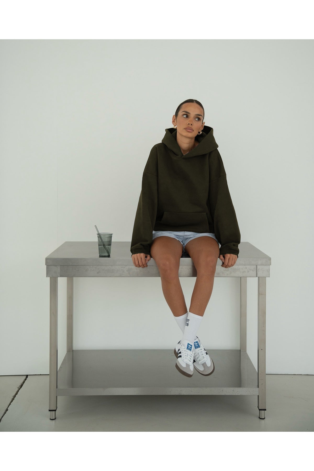 Basic Baskısız Düz Okul Sweatshirt - Haki - 4