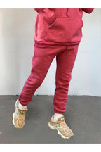 Unisex Kalın 3 İplik Basic Jogger Örme Eşofman Altı - Mürdüm Melanj - 3