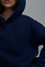 Kadın Eşofman Takımı Sweatshirt Jogger Laci̇vert Oversize Şardonlu Kapüşonlu - Lacivert - 6
