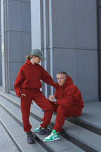 Unisex 3 İ̇pli̇k Şardonlu Çi̇ftleri̇n Kullanimina Uygun Jogger Eşofman Takimi (tekli̇) - Kırmızı - 1