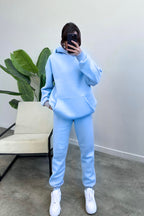 Kadın Oversize Trend Model Kanguru Cep Kapşonlu Sweatshirt Eşofman Takımı - Açık Mavi - 1
