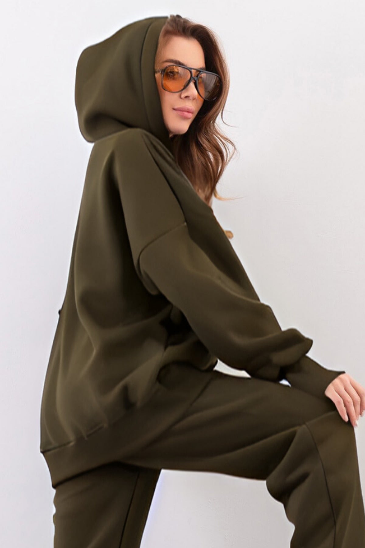 Kadın Esnek Rahat Kalıp Basic Model Sweatshirt - Haki - 2
