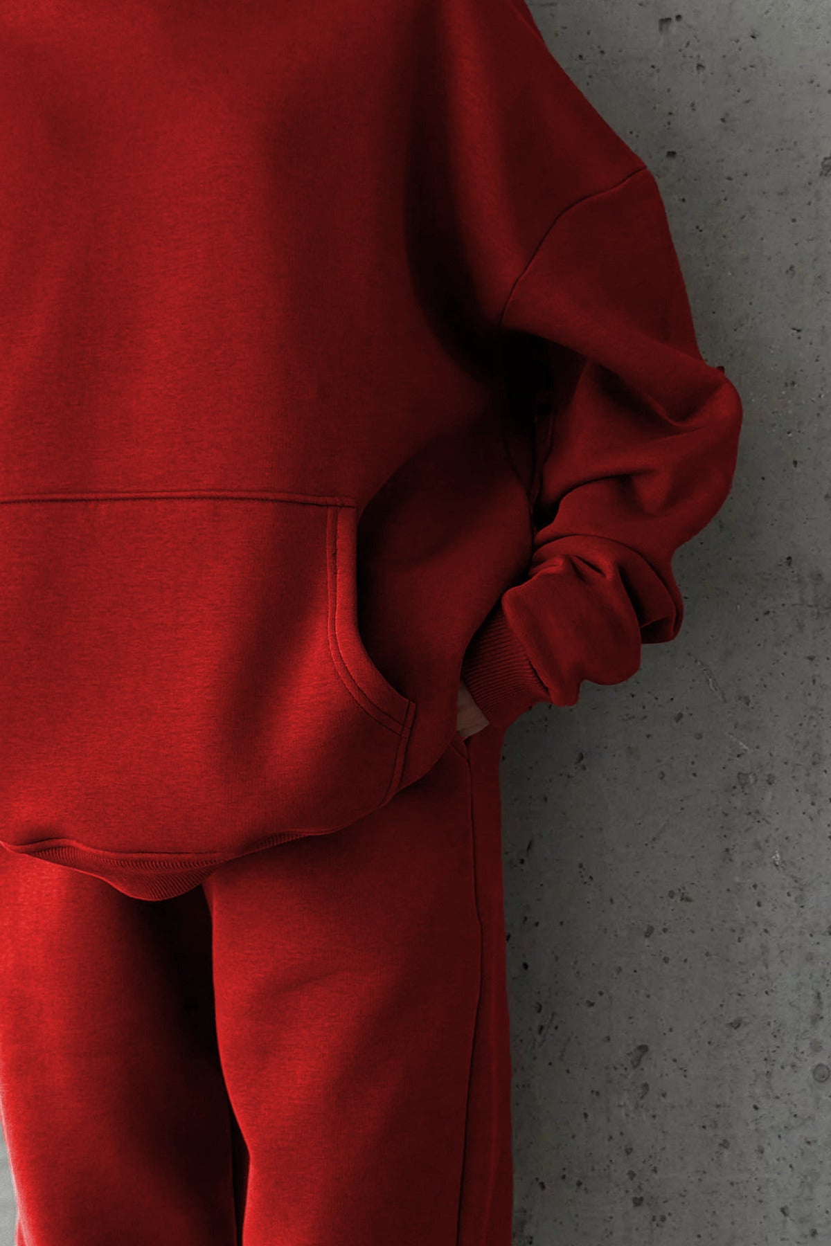 Kadın Paçası Lastikli Jogger Oversize Kışlık Eşofman Takımı - Kırmızı - 4