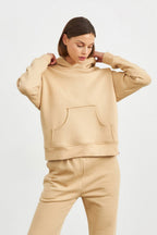 Kadın Yumuşak Kumaş Geniş Kalıp Hoodie Sweatshirt - Vizon - 2