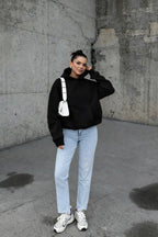 Kadin Si̇yah 3 İ̇pli̇k Oversi̇ze Rahat Günlük Yumuşak Kapüşonlu Sweatshirt - Siyah - 3