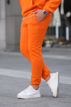 Erkek Bol Kesim Oversize 3 İ̇plik İ̇çi Pamuklu Şardonlu Lastikli Paça Jogger Kışlık Eşofman Altı - Turuncu - 2