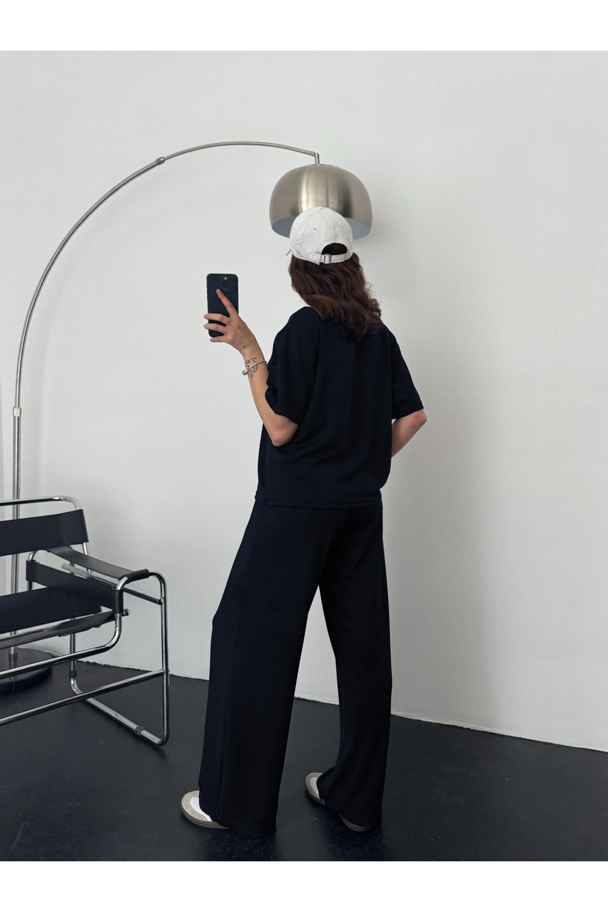 Kadın Modal Penye Yüksek Bel Oversize Alt Üst Takım - Lacivert - 3