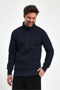 Erkek Yarım Fermuar Dik Yaka Uzun Kollu 3 İ̇plik Sweatshirt - Lacivert - 1