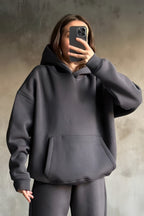 İ̇çi Pamuklu Bol Kalıp Sweatshirt - Füme - 3