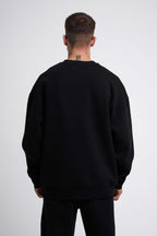 Erkek 3 İ̇plik Kalın Bisiklet Yaka Sweatshirt - Siyah - 2