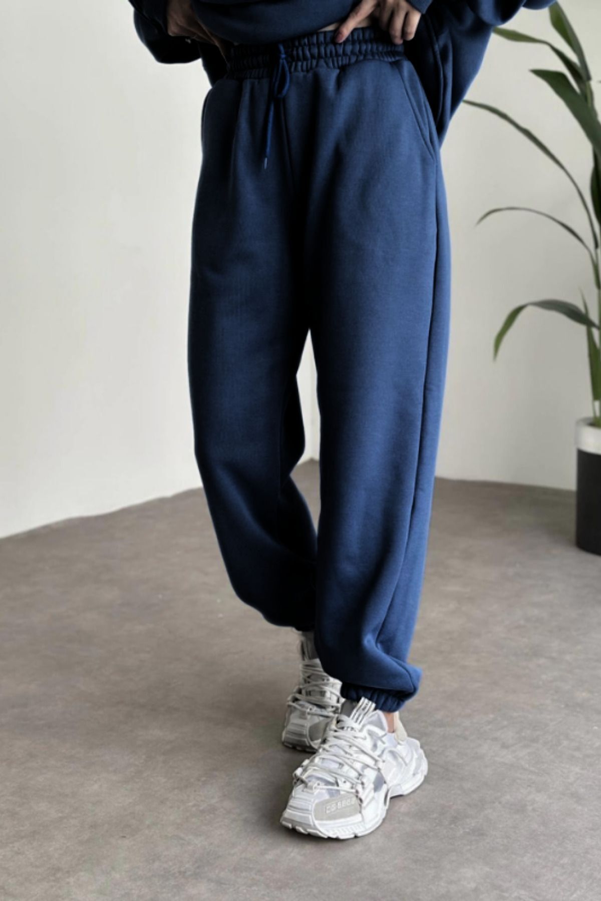 Kadın Lacivert Brooklyn Oversize Kapşonlu Alt Üst Eşofman Takımı - NavyBlue - 3