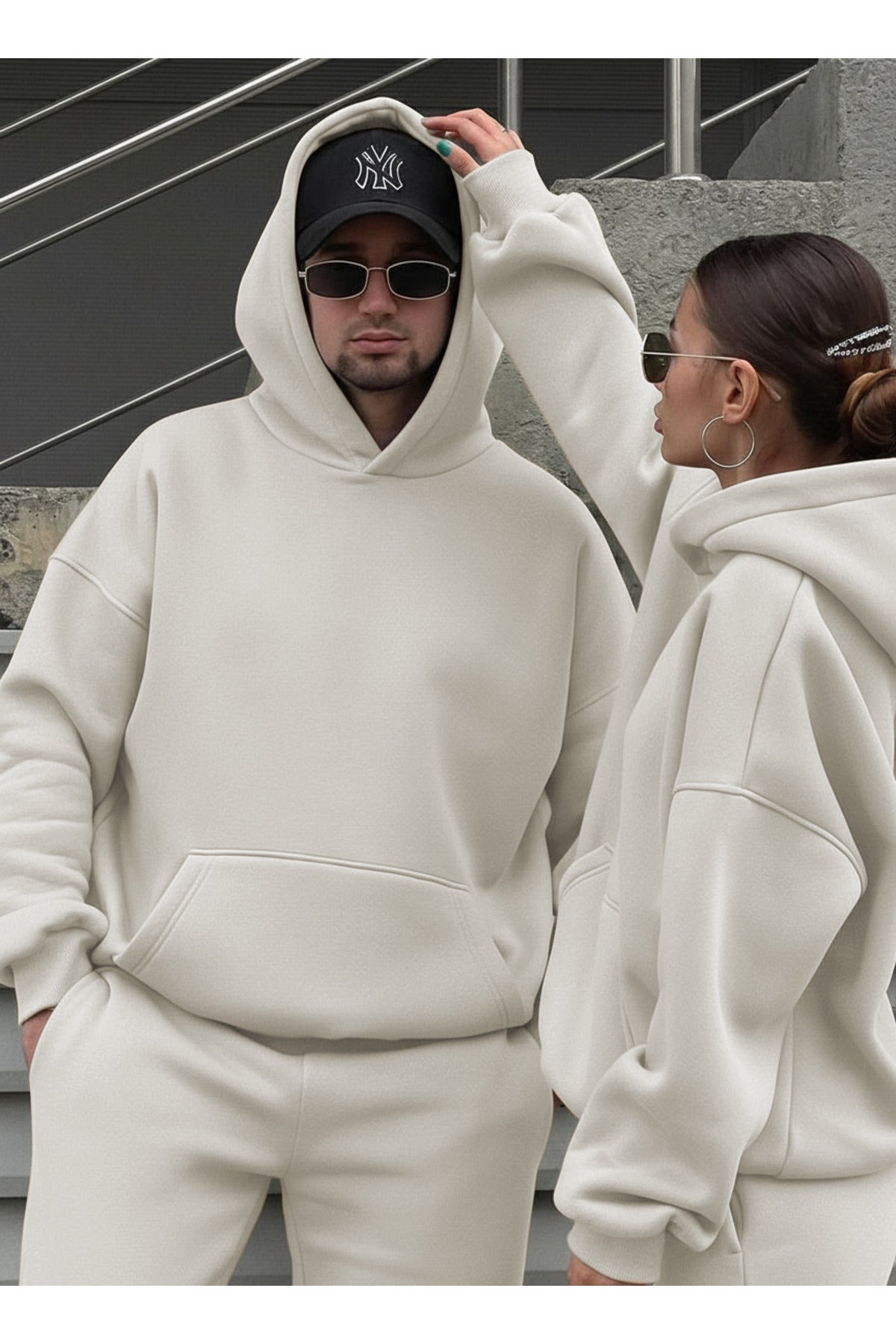 Unisex 3 İ̇pli̇k Şardonlu Oversi̇ze Çi̇ftleri̇n Kullanimina Uygun (tekli̇) - Beyaz - 2