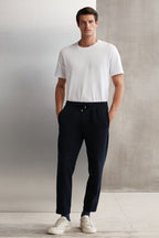Erkek Duble Paça Jogger Dokuma Kumaş Pantolon - Lacivert - 1