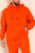Erkek Rahat Kalın Pamuklu Kışlık Sweatshirt - Turuncu - 1