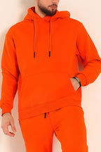 Erkek Rahat Kalın Pamuklu Kışlık Sweatshirt - Turuncu - 1