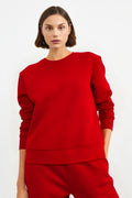 Kadın Bisiklet Yaka 3 İ̇plik Sweatshirt - Kırmızı - 1
