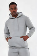3iplik Bisiklet Yaka Kalın Sweatshirt Pamuklu - Gri - 1