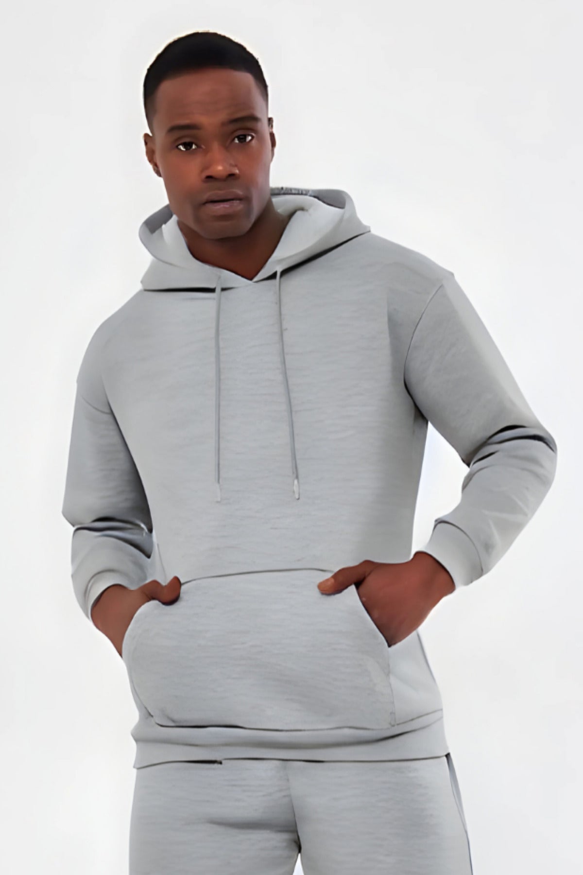 3iplik Bisiklet Yaka Kalın Sweatshirt Pamuklu - Gri - 1