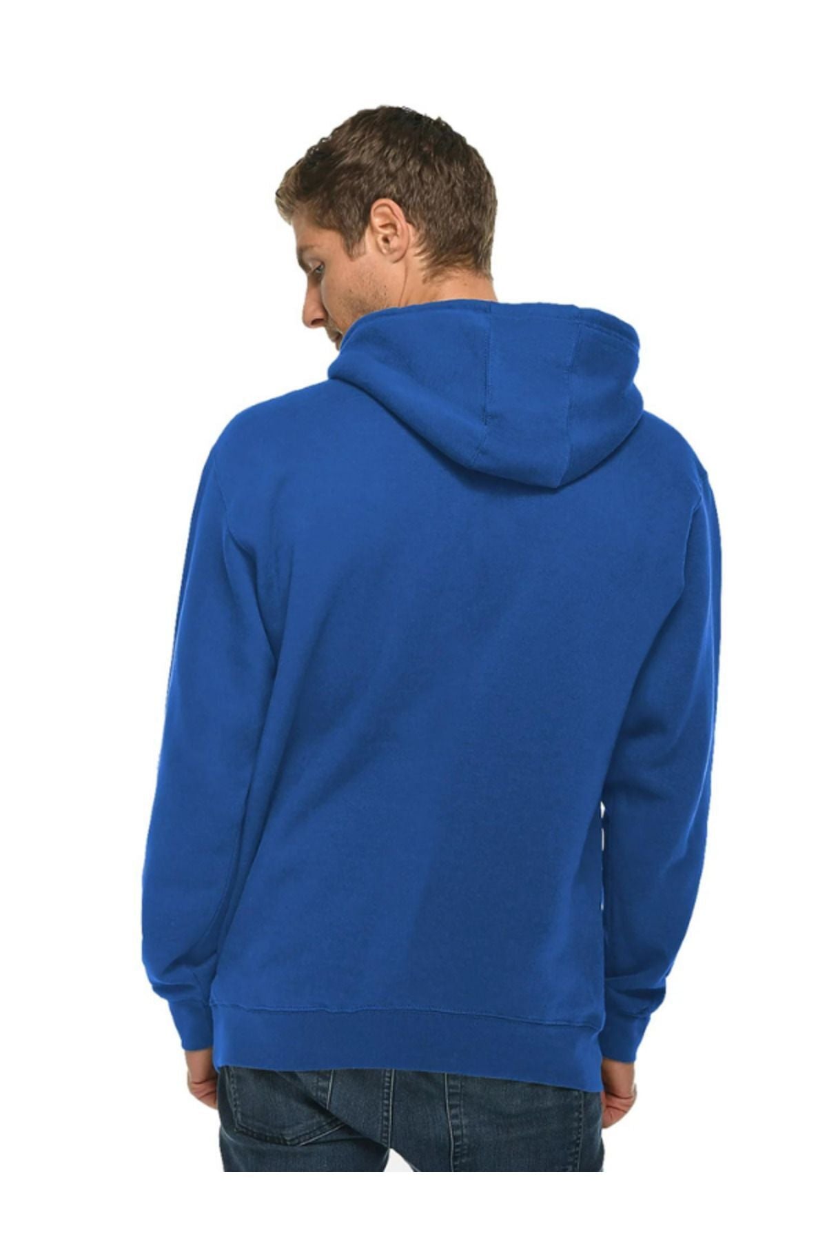 Unisex Mavi Baskısız Kanguru Cepli Kapüşonlu 3 İ̇plik Şardonlu Sweatshirt Oversize Hoodie - Mavi - 2