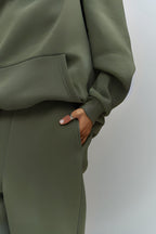 Kadın Eşofman Takımı Sweatshirt Jogger Haki̇ Oversize Şardonlu Kapüşonlu - Haki - 5