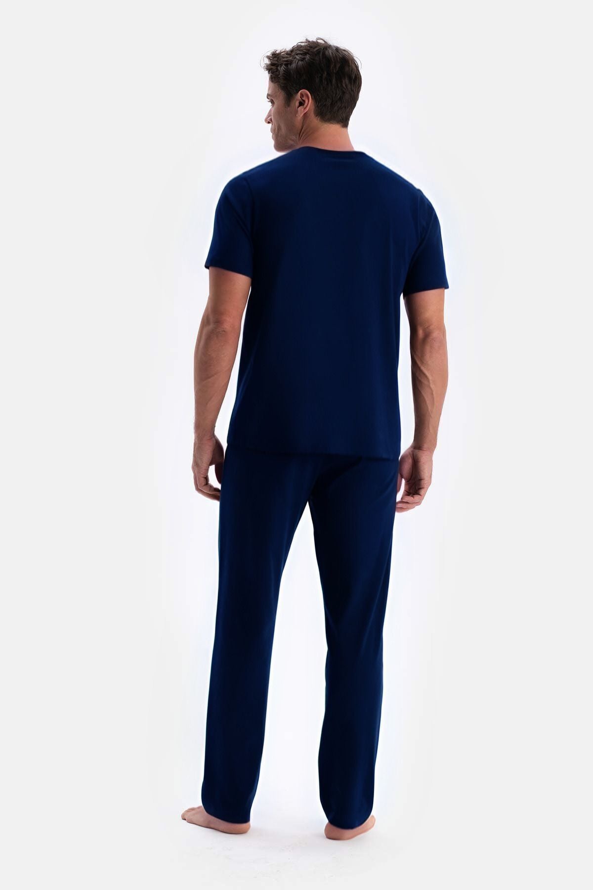 Erkek Lacivert Batik T-shirt Alt Üst Penye Pijama Takımı - Lacivert - 4