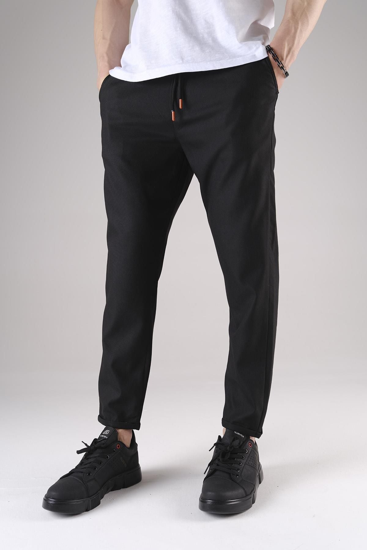 Erkek Duble Paça Jogger Pantolon - Siyah - 4