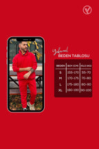 Ob Comfort Kapüşonlu Kanguru Cep Oversize Lastik Paça Kırmızı Eşofman Takımı - Kırmızı - 5