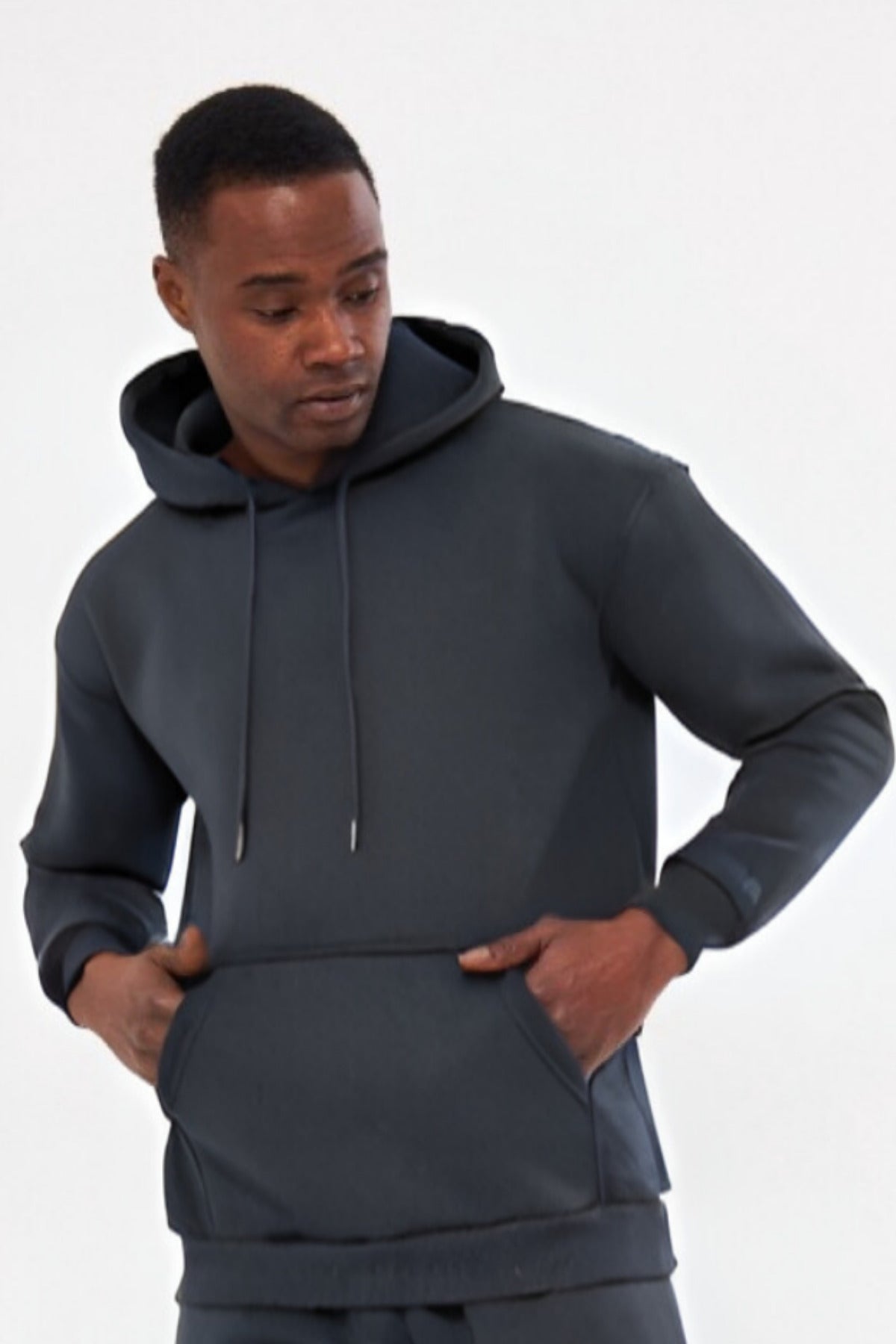 3iplik Bisiklet Yaka Kalın Sweatshirt Pamuklu - Füme - 1
