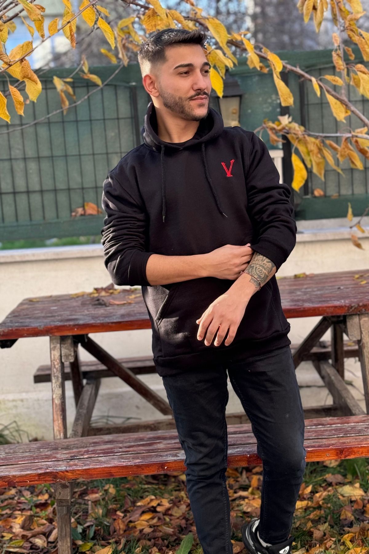 Erkek Kapşonlu Nakişli Oversi̇ze Kolej Sweatshi̇rt - V - 4