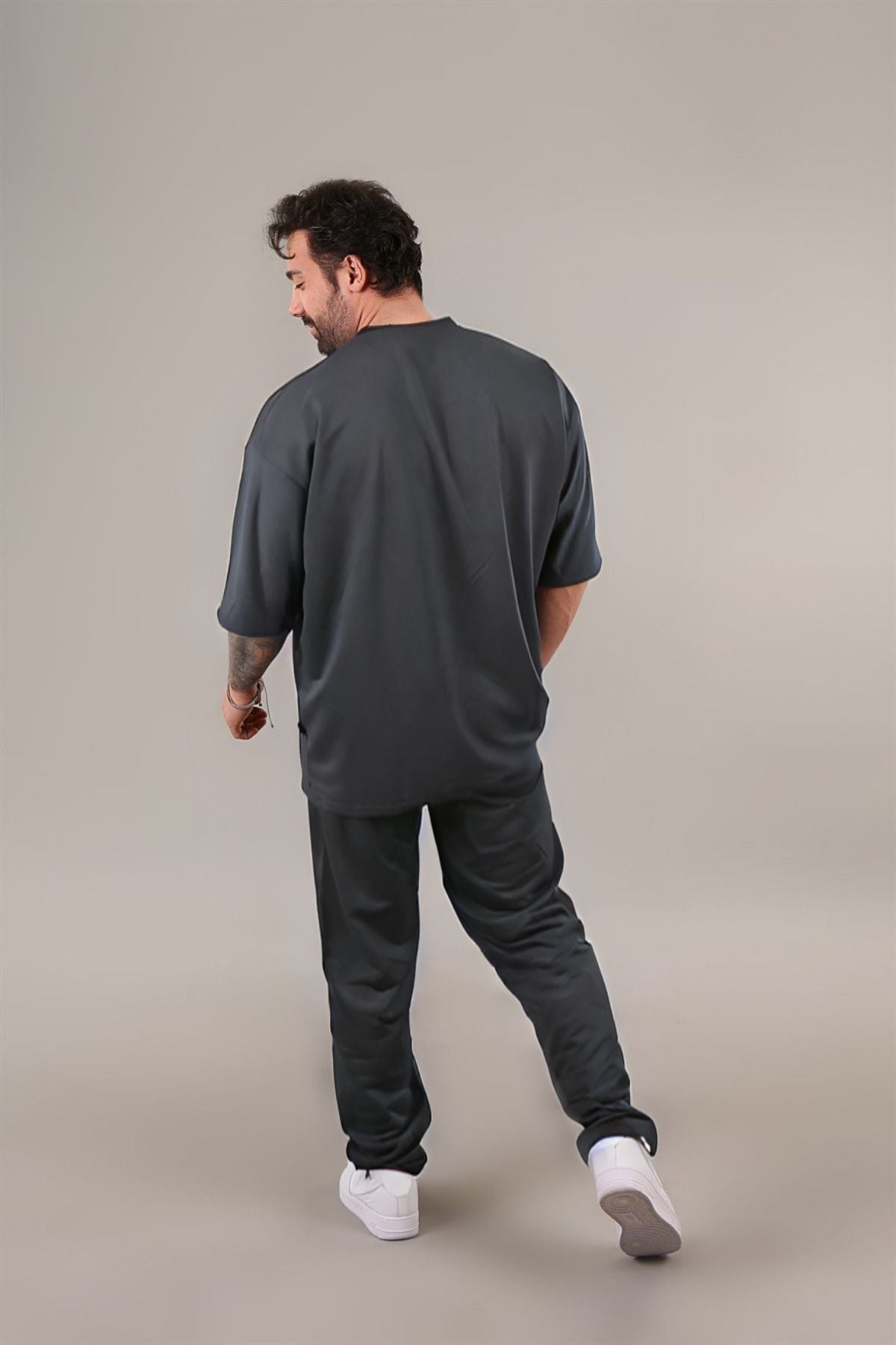 Erkek Oversize Kısa Kollu T-shirt Pijama Takımı - Füme - 4
