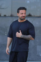 Erkek Oversize Pamuklu Nefes Alan T-shirt - Antasit Melanj - 1