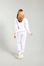 Sweatshirt Jogger Beli Ve Paçası Lastikli Kadın 3 İplik Eşofman Takımı Pamuklu - Beyaz - 3