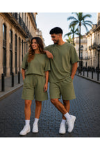Unisex Kadin Erkek Çi̇ft Kullanimina Uygun Kisa Kollu Oversi̇ze Şortlu Takim (tek Adet) - Yeşil - 3