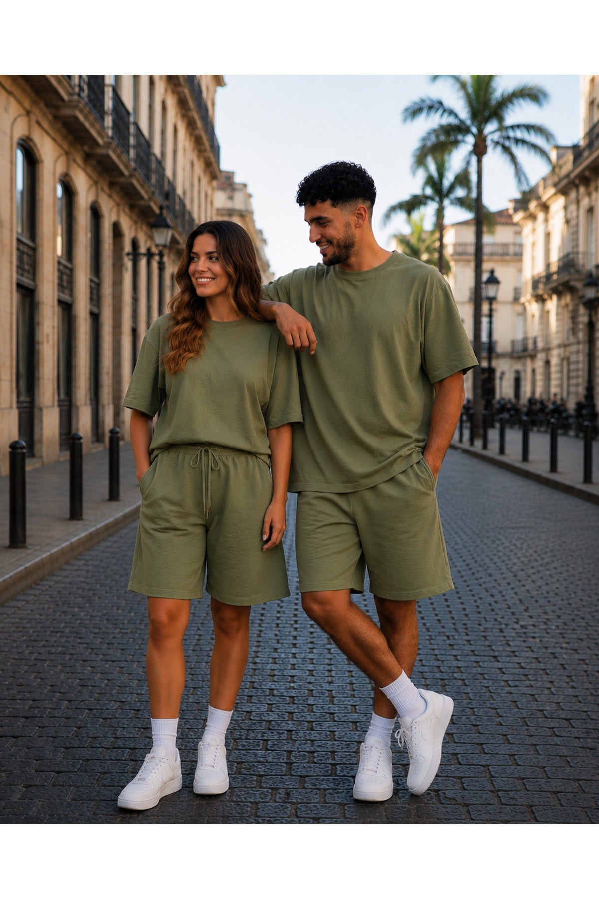 Unisex Kadin Erkek Çi̇ft Kullanimina Uygun Kisa Kollu Oversi̇ze Şortlu Takim (tek Adet) - Yeşil - 3