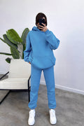 Kadın Oversize Trend Model Kanguru Cep Kapşonlu Sweatshirt Eşofman Takımı - Turkuaz - 1