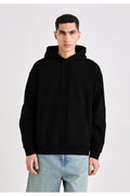 Erkek Düz Okul Lise Hoodie Sweatshirt - Siyah - 1