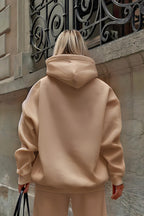 Premium Kalite 3 İplik Sweatshirt Kapuşonlu - Bej - 2