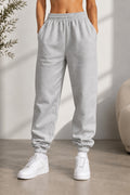 Kadın Paçası Lastikli Günlük Oversize Basic Jogger Eşofman Altı - Gri Melanj - 1