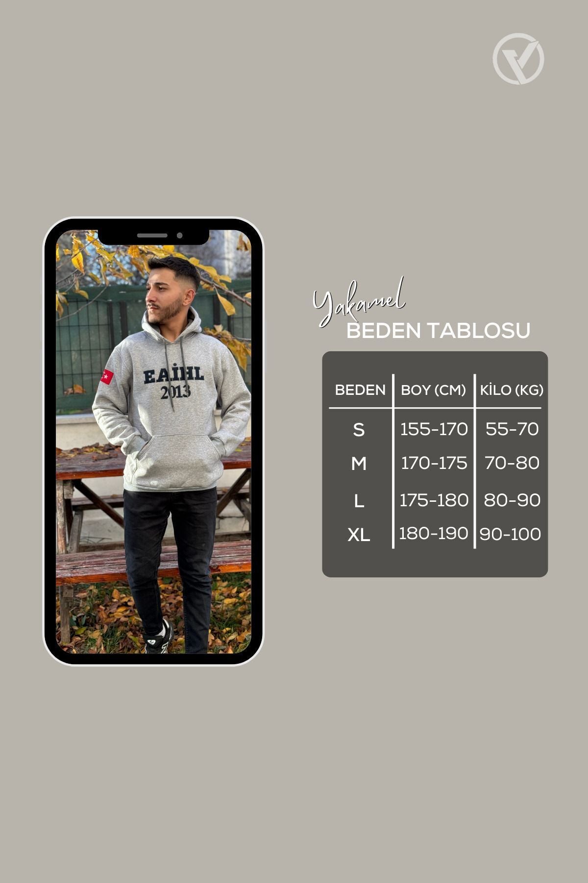 Unisex Eai̇hl Nakışlı Baskılı İ̇çi Polarlı Oversize Kapüşonlu Hoodie Sweatshirt - Gri - 7