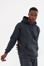 3iplik Bisiklet Yaka Kalın Sweatshirt Pamuklu - Füme - 2