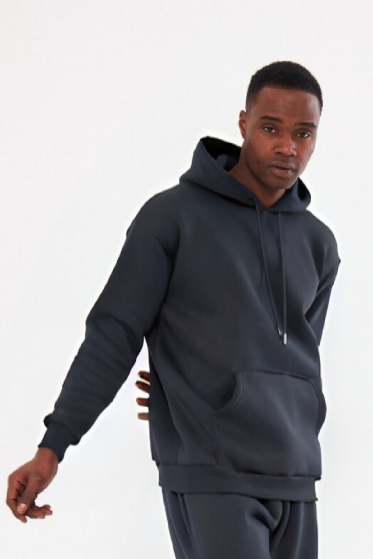 3iplik Bisiklet Yaka Kalın Sweatshirt Pamuklu - Füme - 2