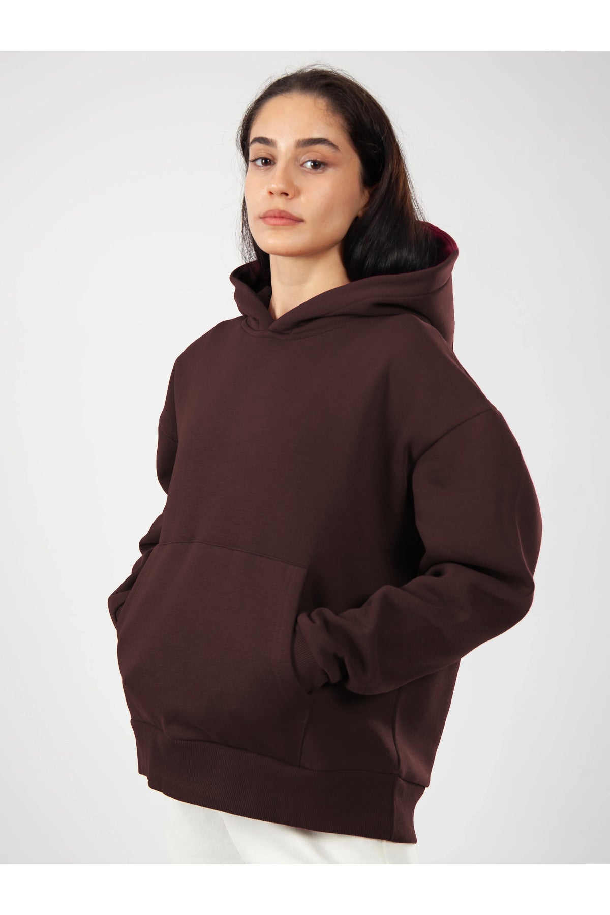 Oversize Hoodie Okul Sweatshirt - Kahverengi - 2