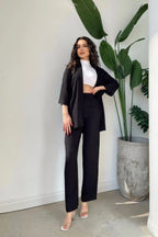 Kadın Si̇yah Bürümcük Kimono Alt Üst Takım - siyah c1 - 2