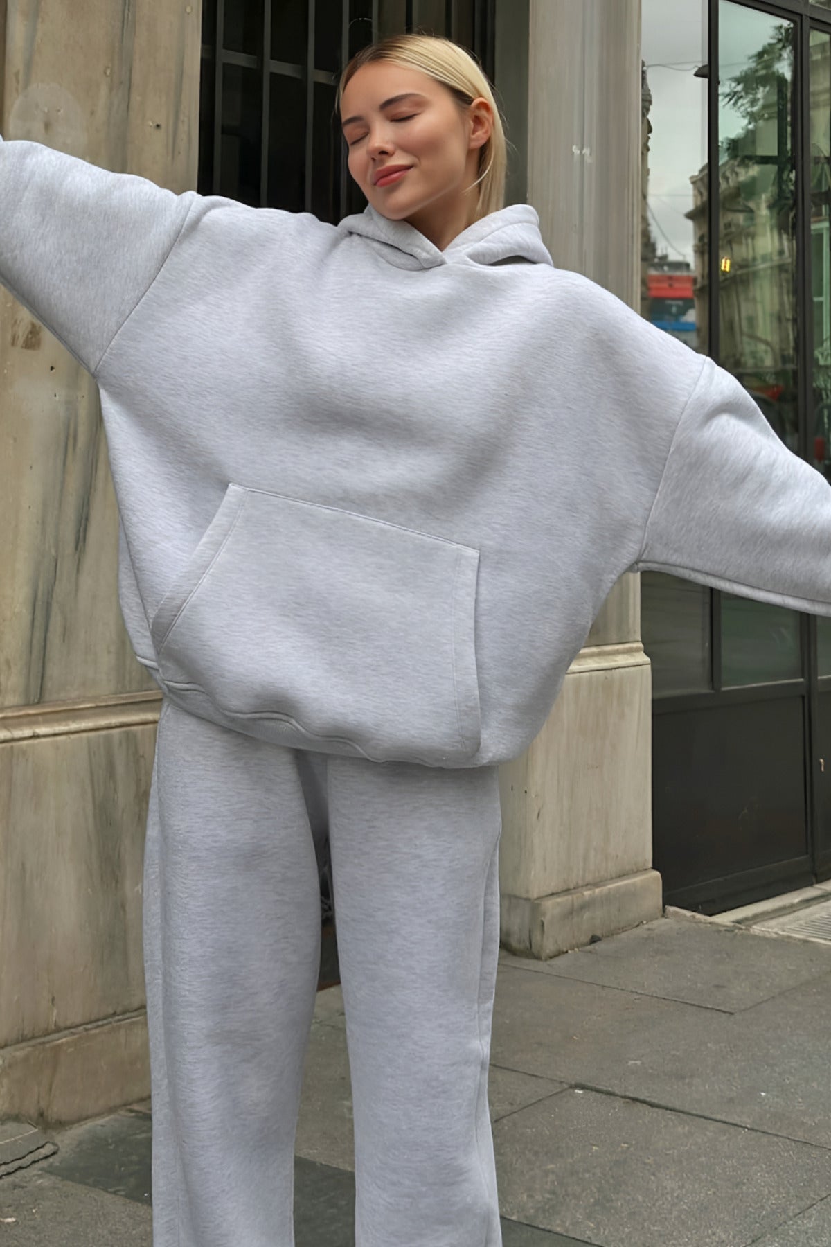 Premium Kalite 3 İplik Sweatshirt Kapuşonlu - Gri - 2