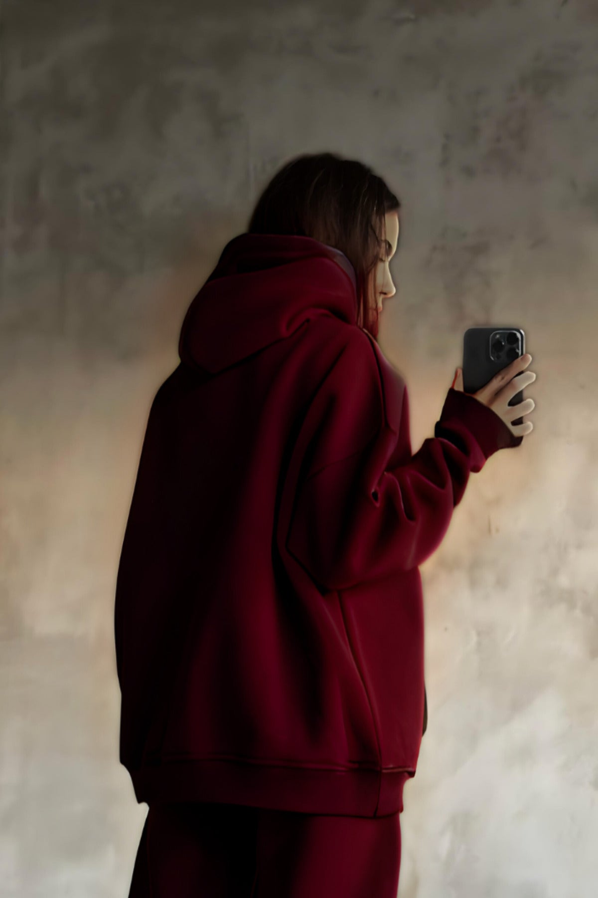 İ̇çi Pamuklu Bol Kalıp Sweatshirt - Bordo - 2